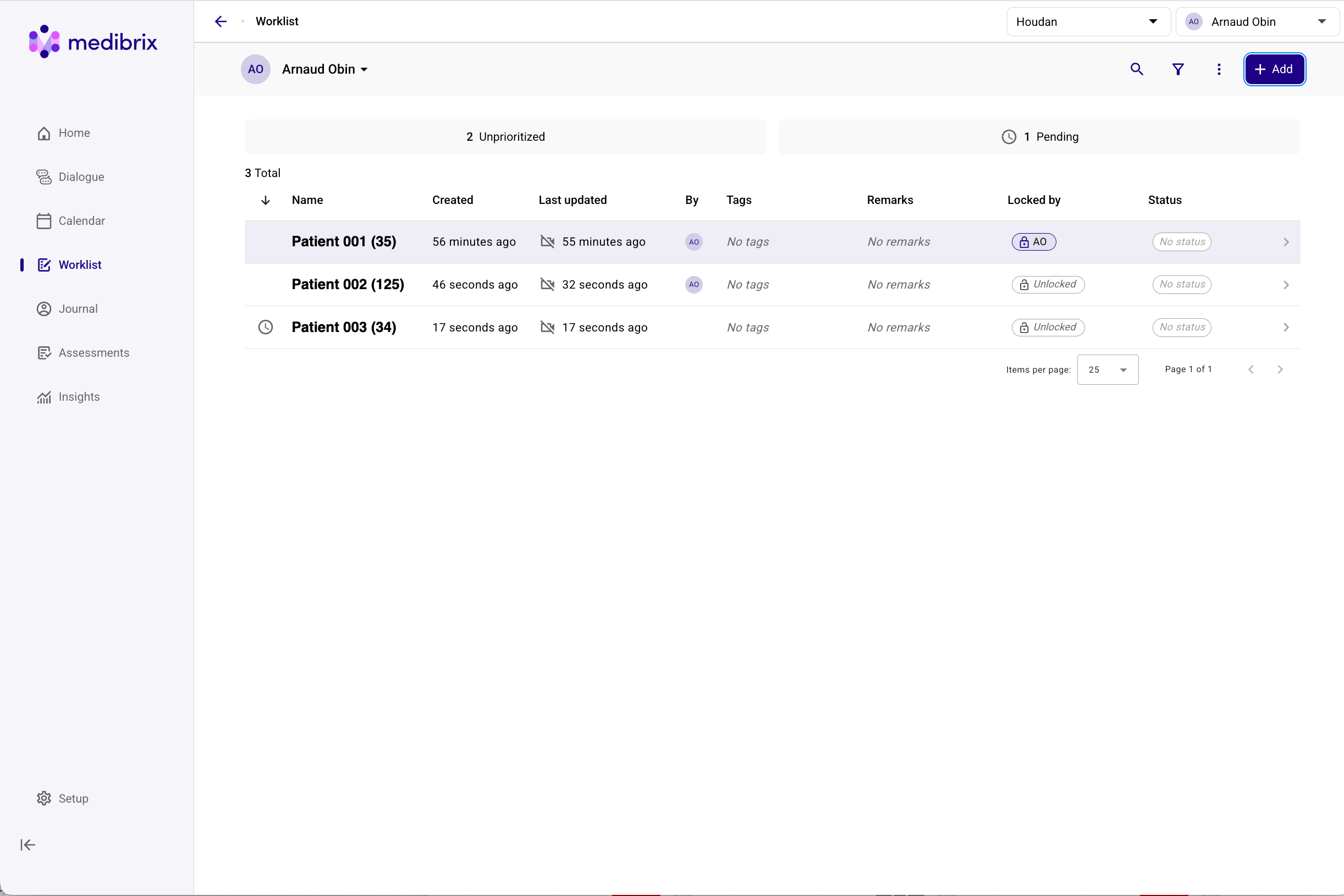 Medibrix worklist with pending patients